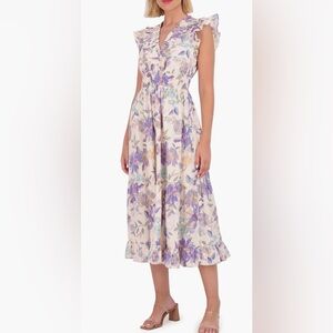 Vince Camuto Purple and Cream Floral Maxi Dress NWOT